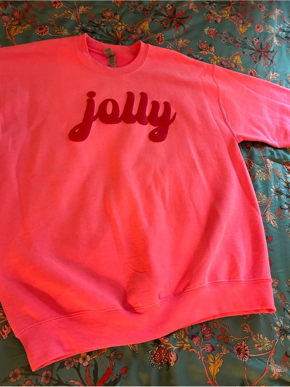 Gildan Neon Pink Crewneck Sweatshirt with 'jolly' Script